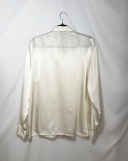 1980'S Satin Soutaché Button Down Blouse- Size L/XL