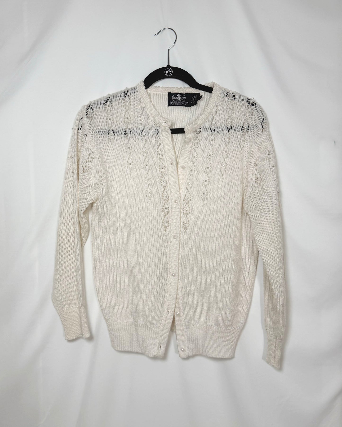 1980's Pointelle Pearl Detail Cardigan- Size M