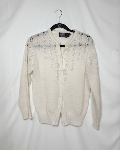1980's Pointelle Pearl Detail Cardigan- Size M