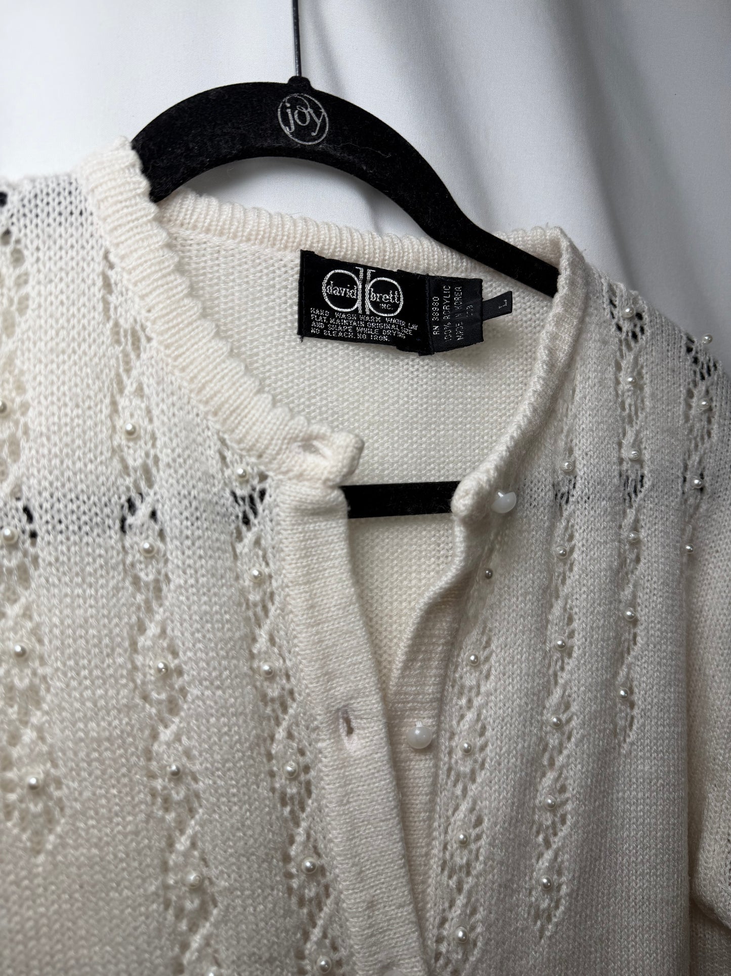 1980's Pointelle Pearl Detail Cardigan- Size M