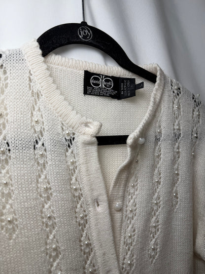 1980's Pointelle Pearl Detail Cardigan- Size M