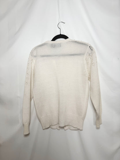1980's Pointelle Pearl Detail Cardigan- Size M