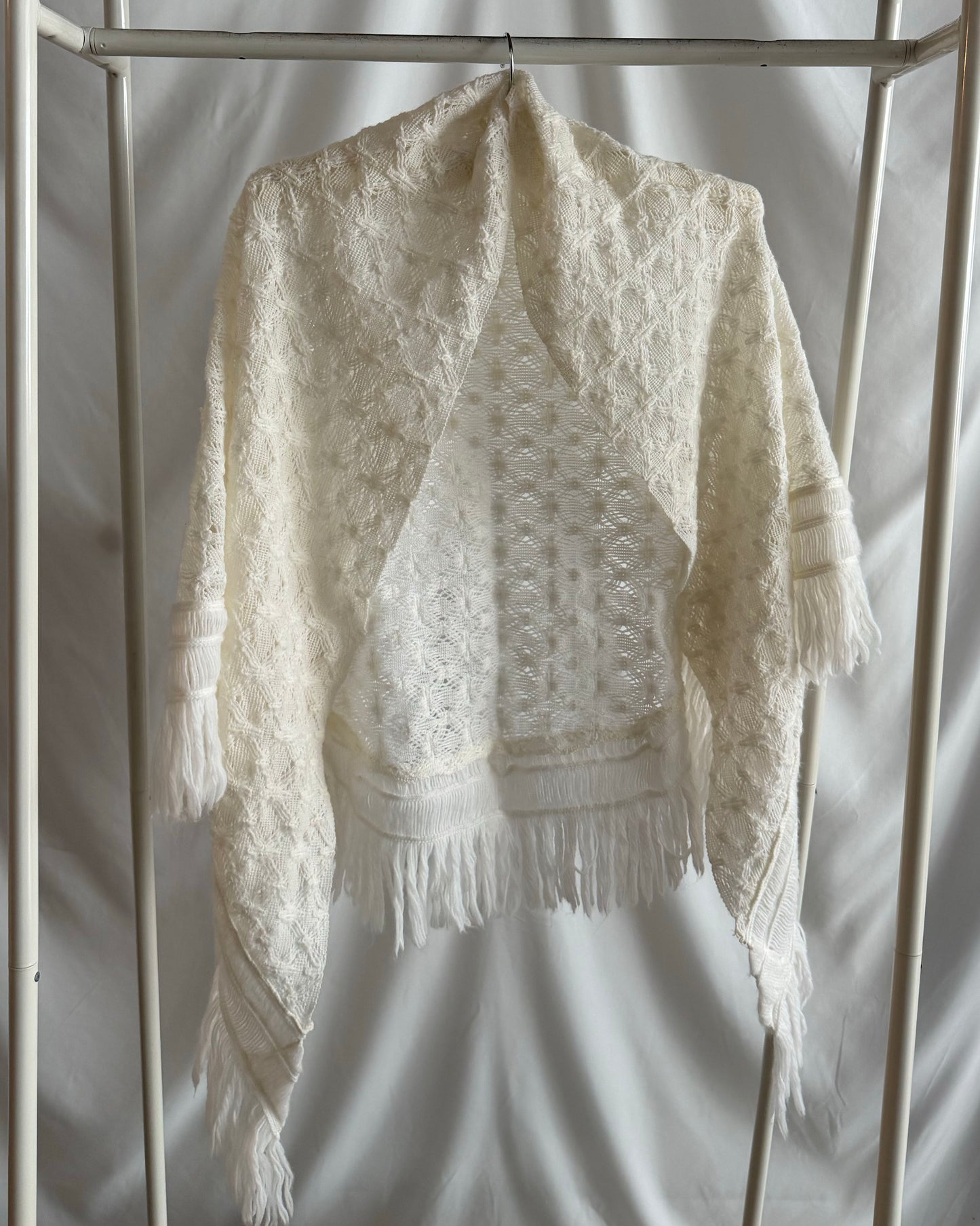 Handmade Pointelle Fringe Scarf/Cape