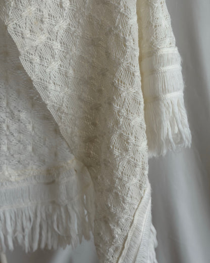 Handmade Pointelle Fringe Scarf/Cape