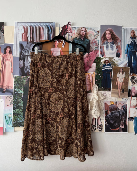 1990's Floral Paisley Midi Skirt- Size L