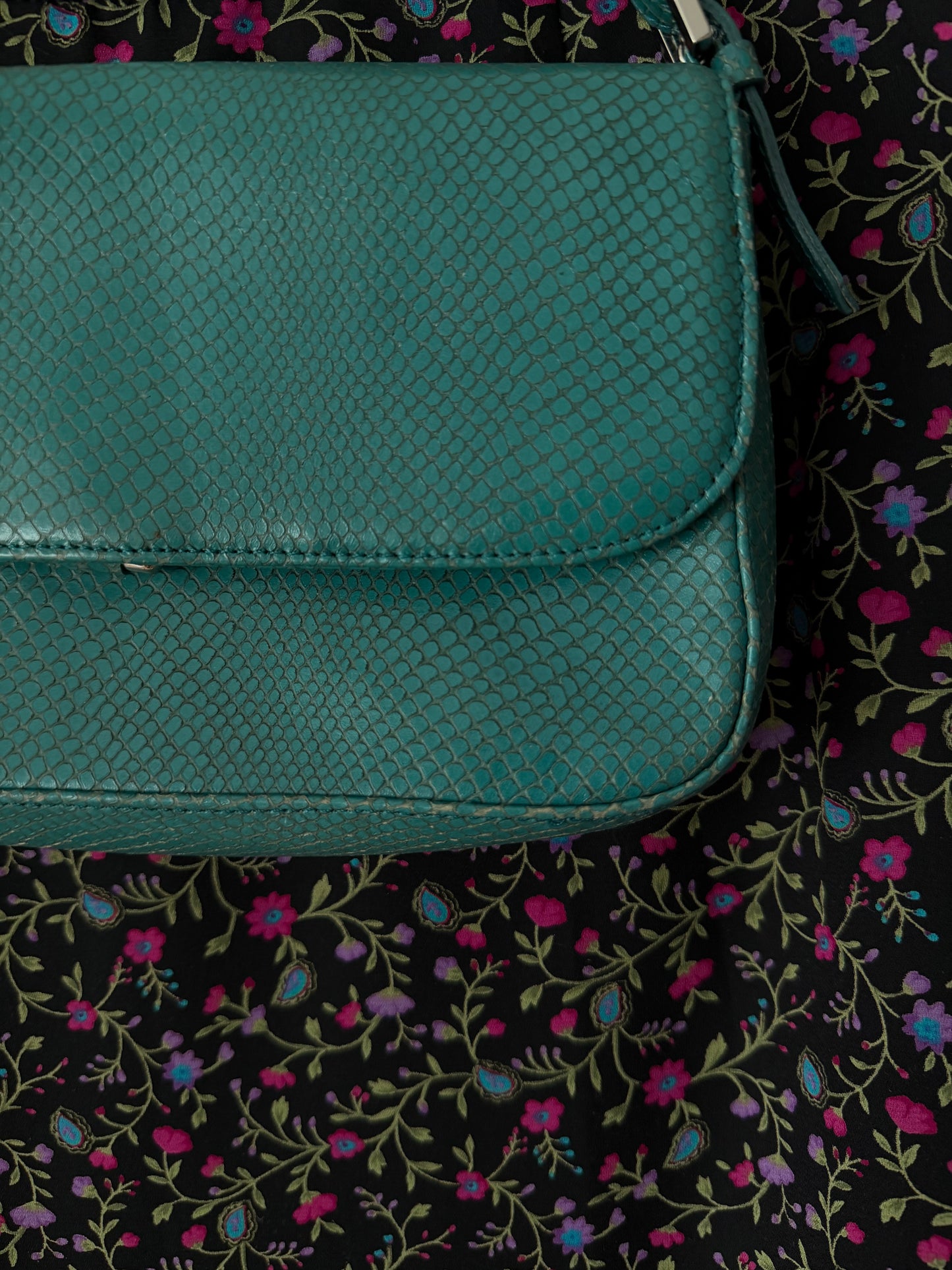 Teal Western Faux Snake-Skin Shoulder Bag