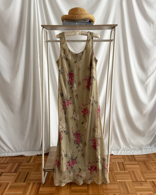 1990's Floral Chiffon Maxi Dress- Size L/XL