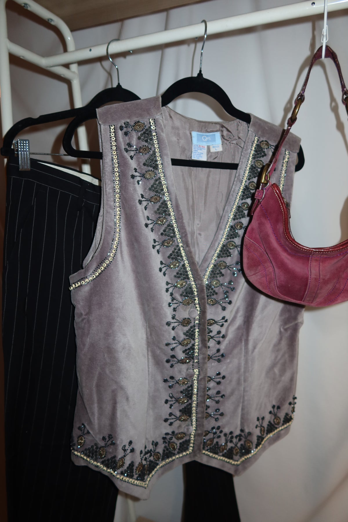 Y2K Embellished 100% Cotton Velvet Gray Vest- Size Large