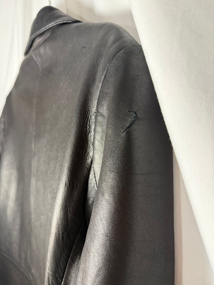 1990's Black Genuine Leather Coat- Size Small