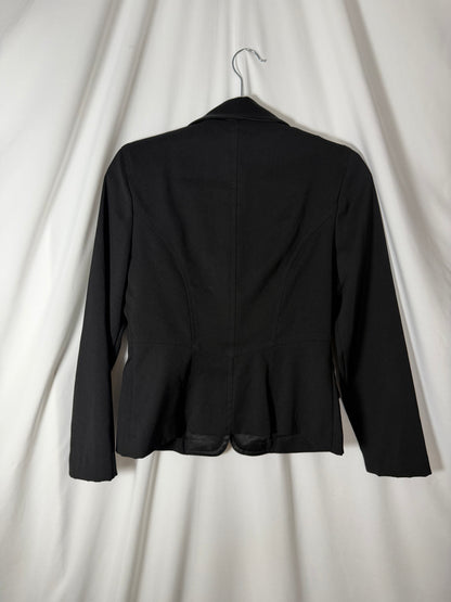 1990's Vintage Black Wide Notch Contrast Satin Detail Blazer-Size XS/S