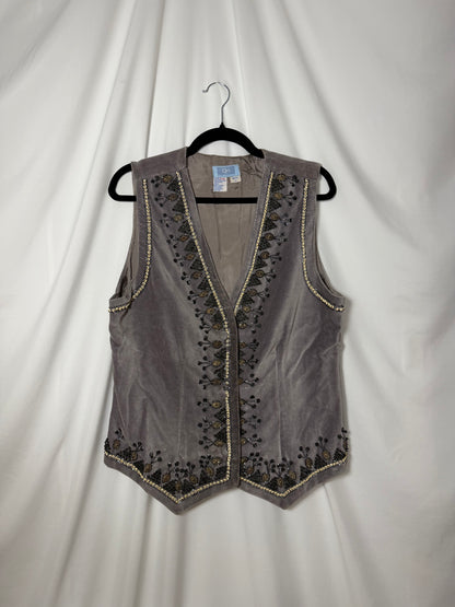 Y2K Embellished 100% Cotton Velvet Gray Vest- Size Large