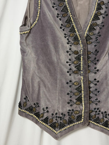 Y2K Embellished 100% Cotton Velvet Gray Vest- Size Large