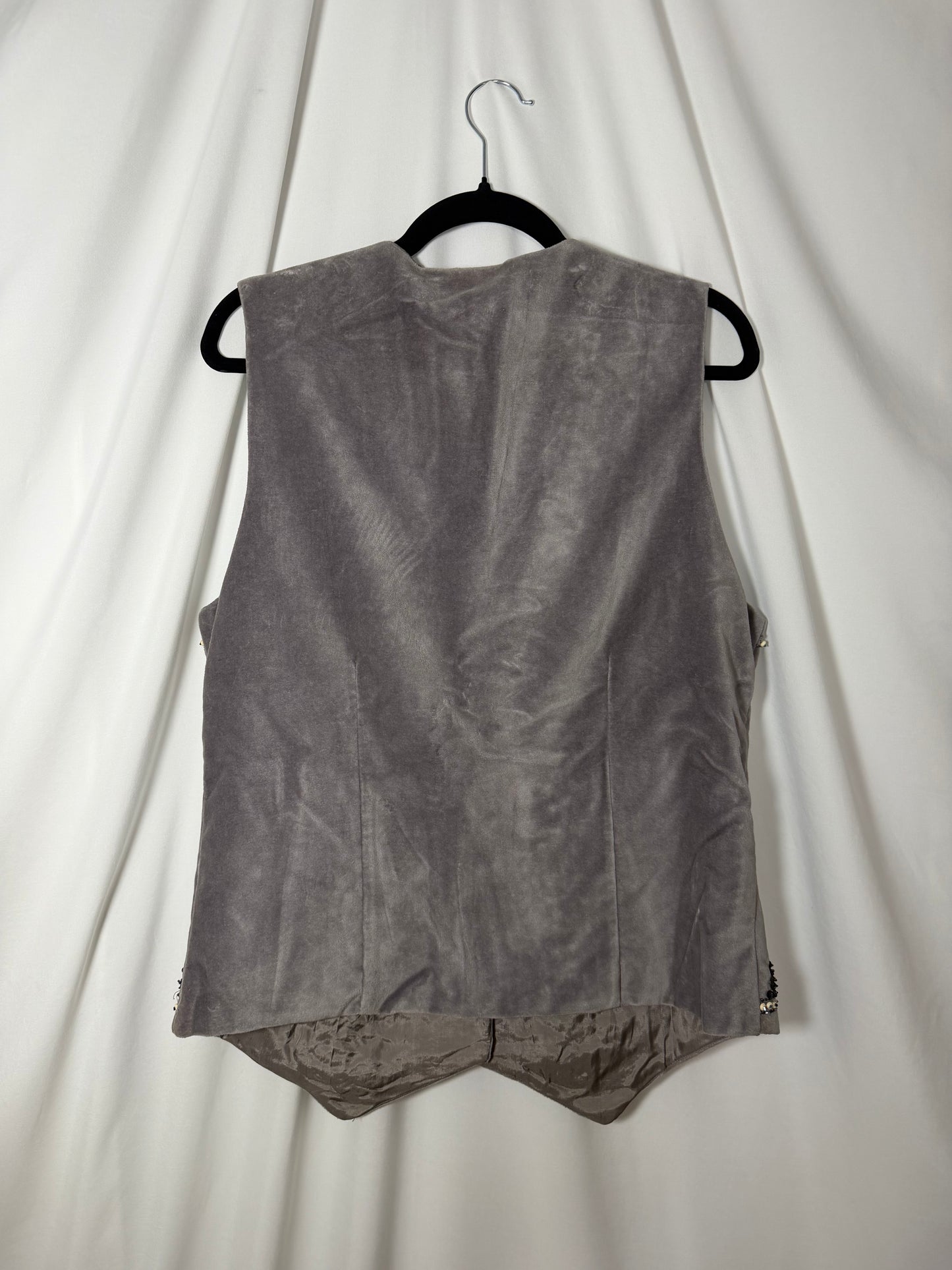 Y2K Embellished 100% Cotton Velvet Gray Vest- Size Large