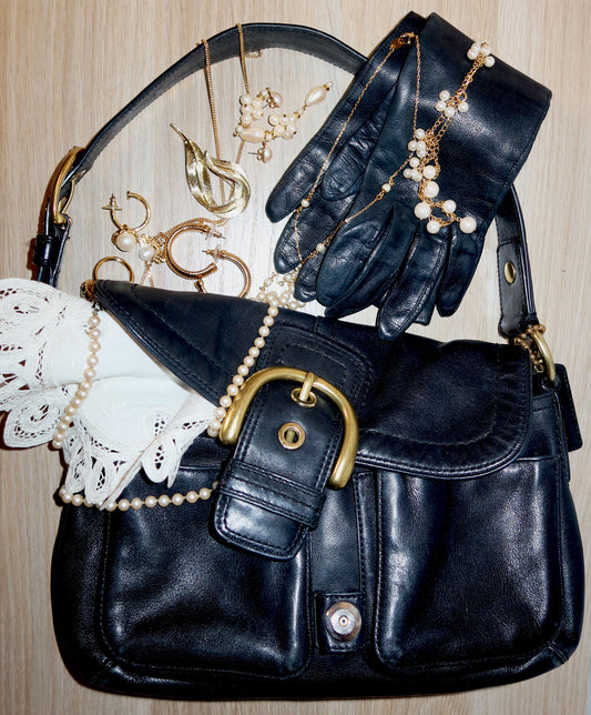 Vintage Italian Leather Black Gloves Mid Arm
