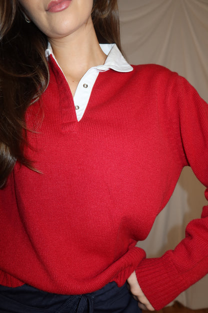Vintage 1980’s  Retro Red Polo Knit Sweater- `Size Medium