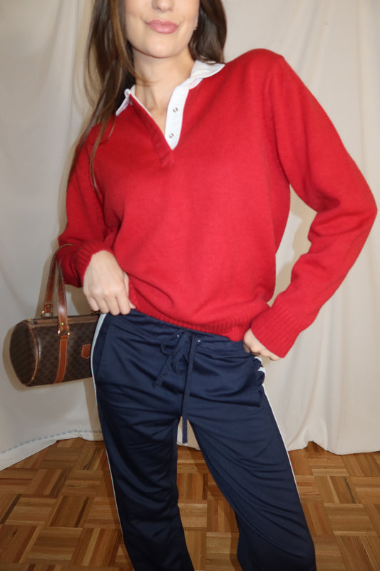 Vintage 1980’s  Retro Red Polo Knit Sweater- `Size Medium