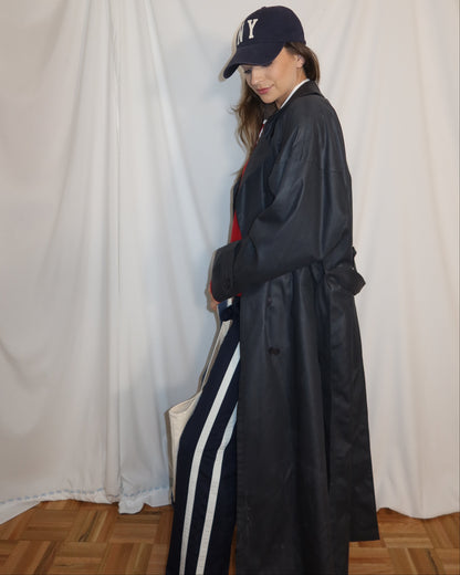 Vintage 1980's Gray Textural Stripe Lined Trench Coat - Size 12