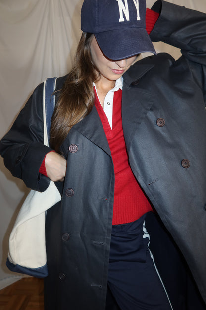 Vintage 1980's Gray Textural Stripe Lined Trench Coat - Size 12