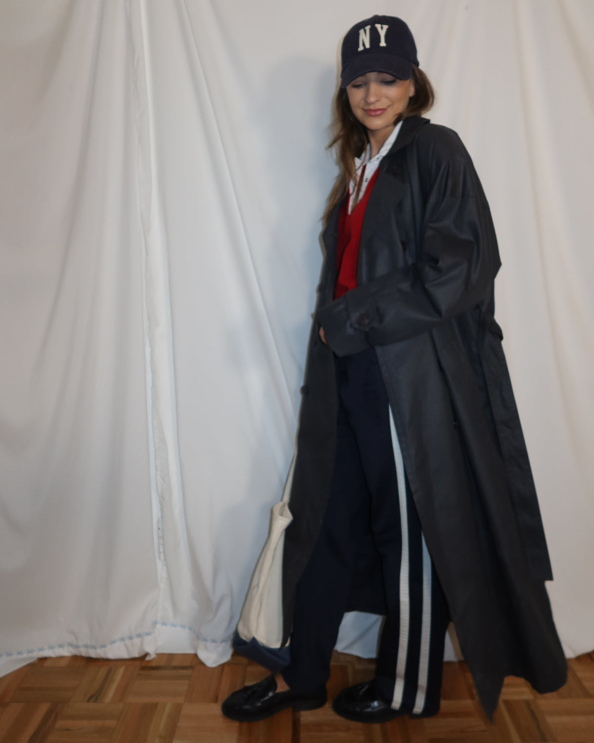 Vintage 1980's Gray Textural Stripe Lined Trench Coat - Size 12