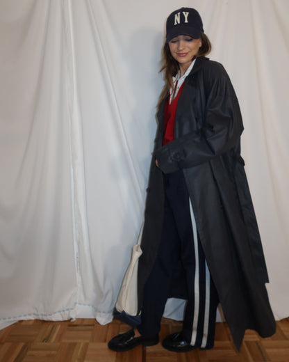 Vintage 1980's Gray Textural Stripe Lined Trench Coat - Size 12