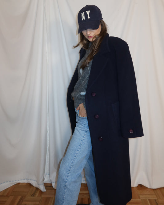 Vintage 1990’s Wool Classic Navy Blue Raglan Sleeve Peacoat- Size 8/M