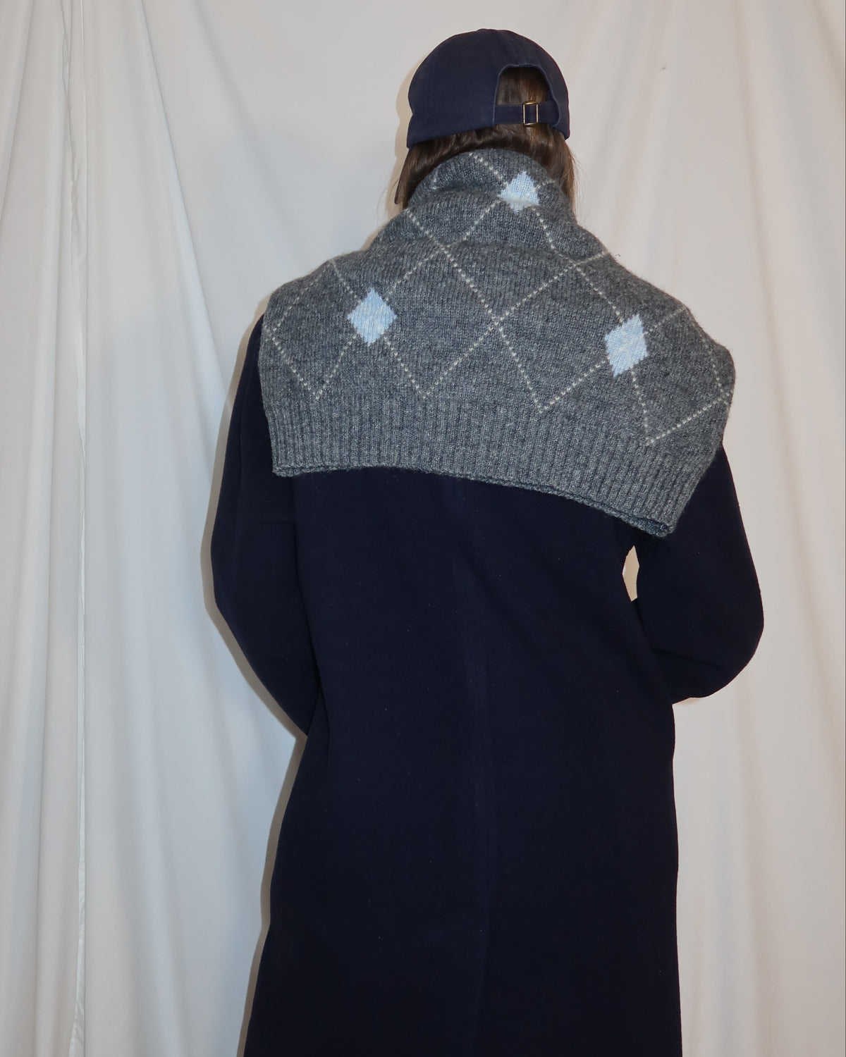 Vintage 1960's Heather Gray & Light Blue Wool Argyle Classic Sweater- Size XL