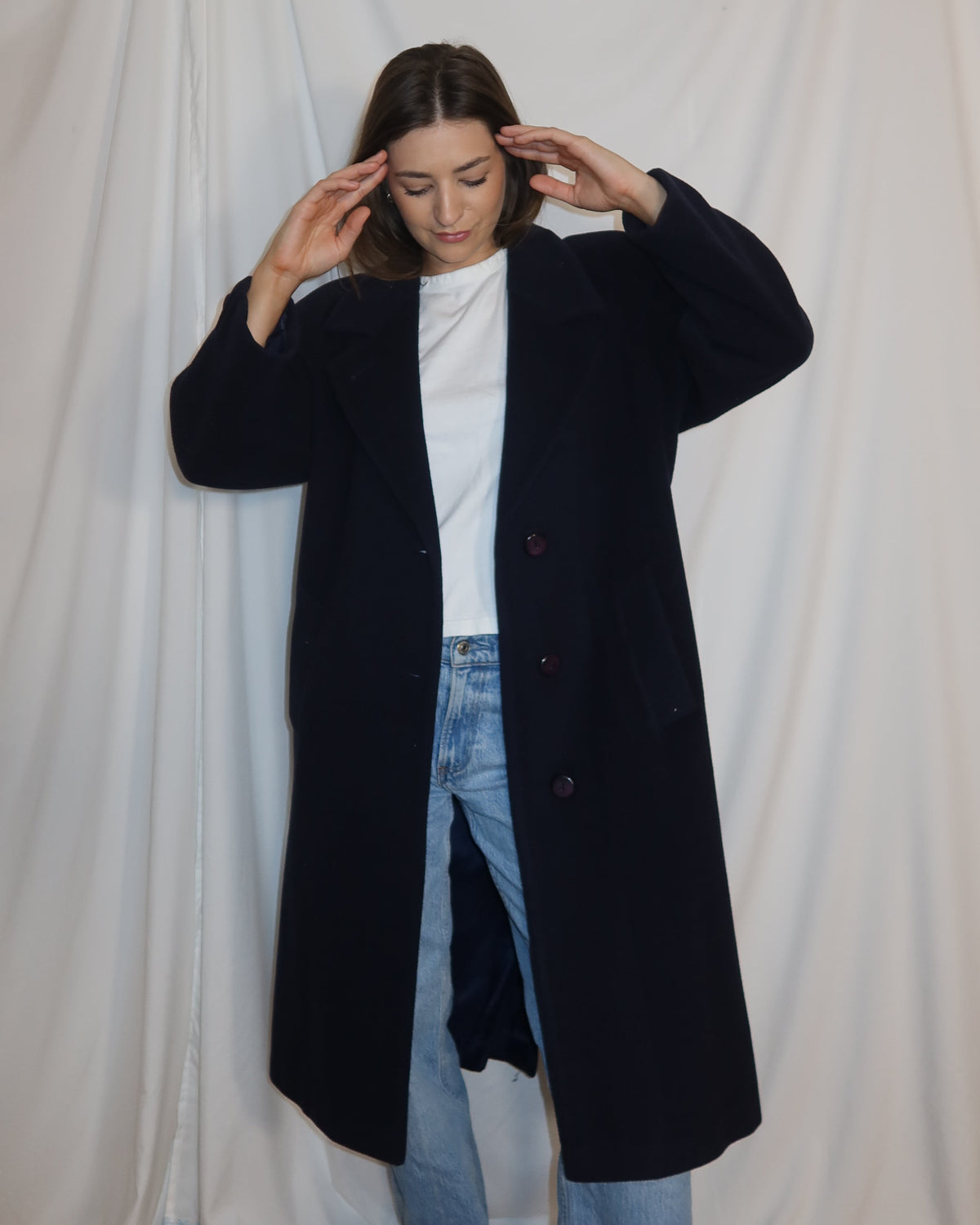 Vintage 1990’s Wool Classic Navy Blue Raglan Sleeve Peacoat- Size 8/M