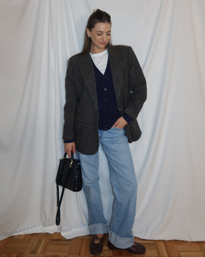 Vintage 1990's Wool Houndstooth Blazer- Size 14