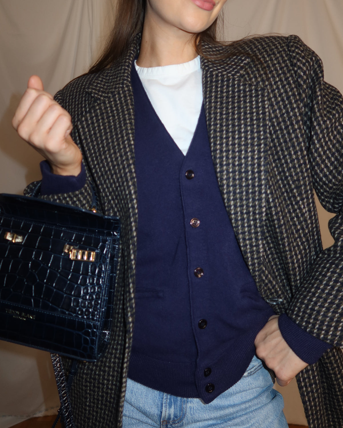 Vintage 1990's Wool Houndstooth Blazer- Size 14
