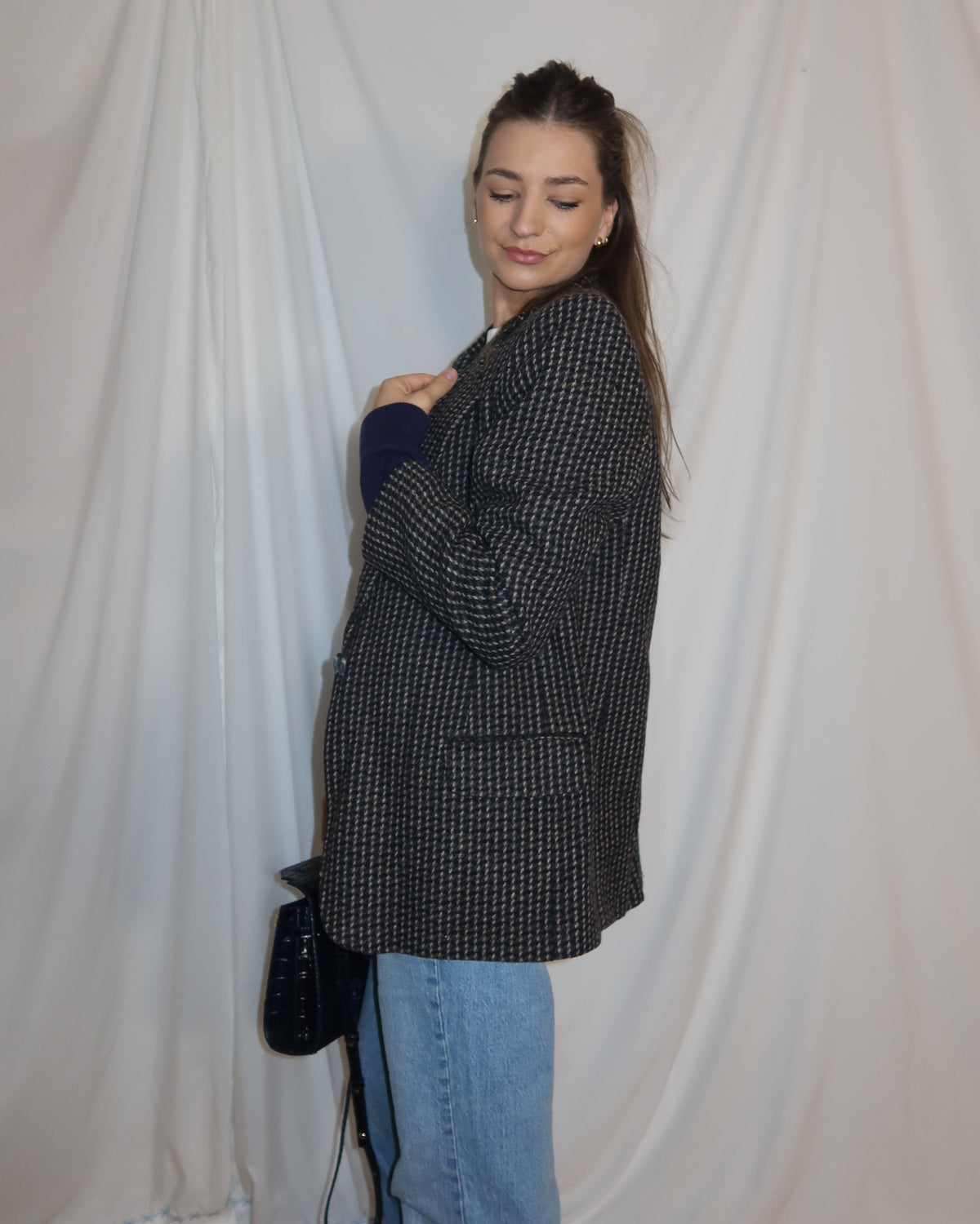 Vintage 1990's Wool Houndstooth Blazer- Size 14