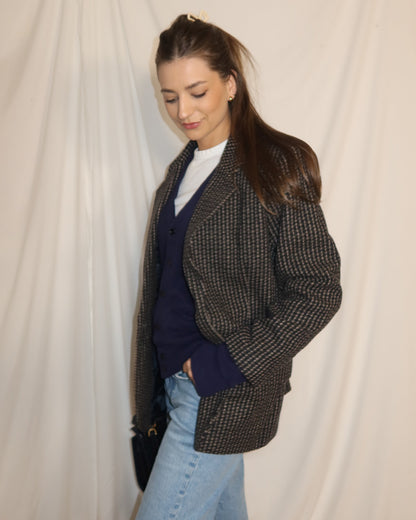 Vintage 1990's Wool Houndstooth Blazer- Size 14