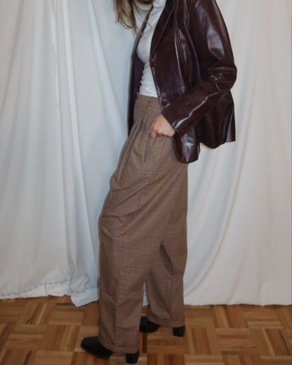 Vintage 1990's 100% Cotton Plaid Liz Claiborne Pleated Carrot Shape Trousers- Size 12/M