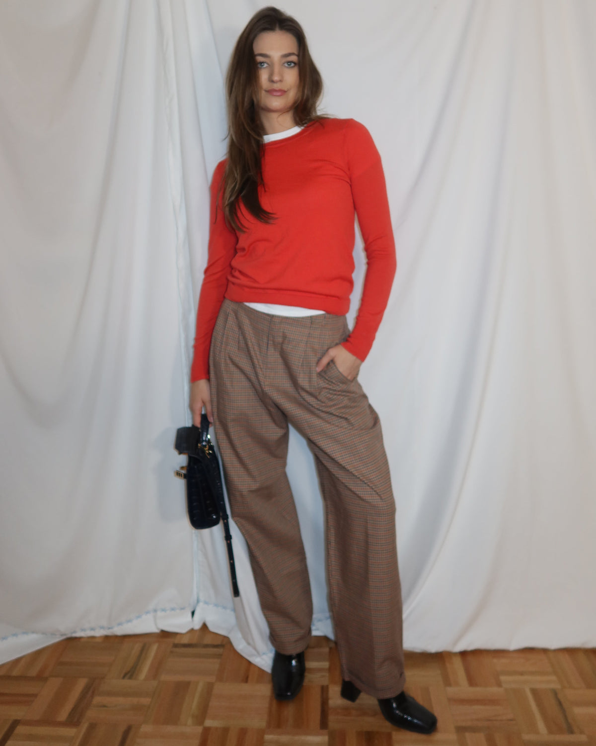 Vintage 1990's 100% Cotton Plaid Liz Claiborne Pleated Carrot Shape Trousers- Size 12/M