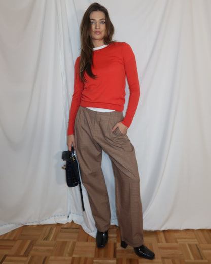 Vintage 1990's 100% Cotton Plaid Liz Claiborne Pleated Carrot Shape Trousers- Size 12/M