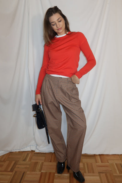 Vintage 1990's 100% Cotton Plaid Liz Claiborne Pleated Carrot Shape Trousers- Size 12/M