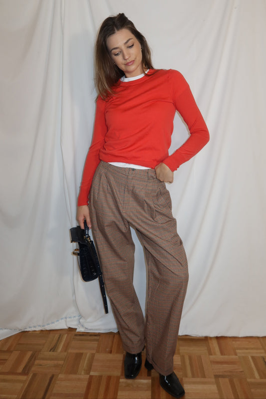Vintage 1990's 100% Cotton Plaid Liz Claiborne Pleated Carrot Shape Trousers- Size 12/M