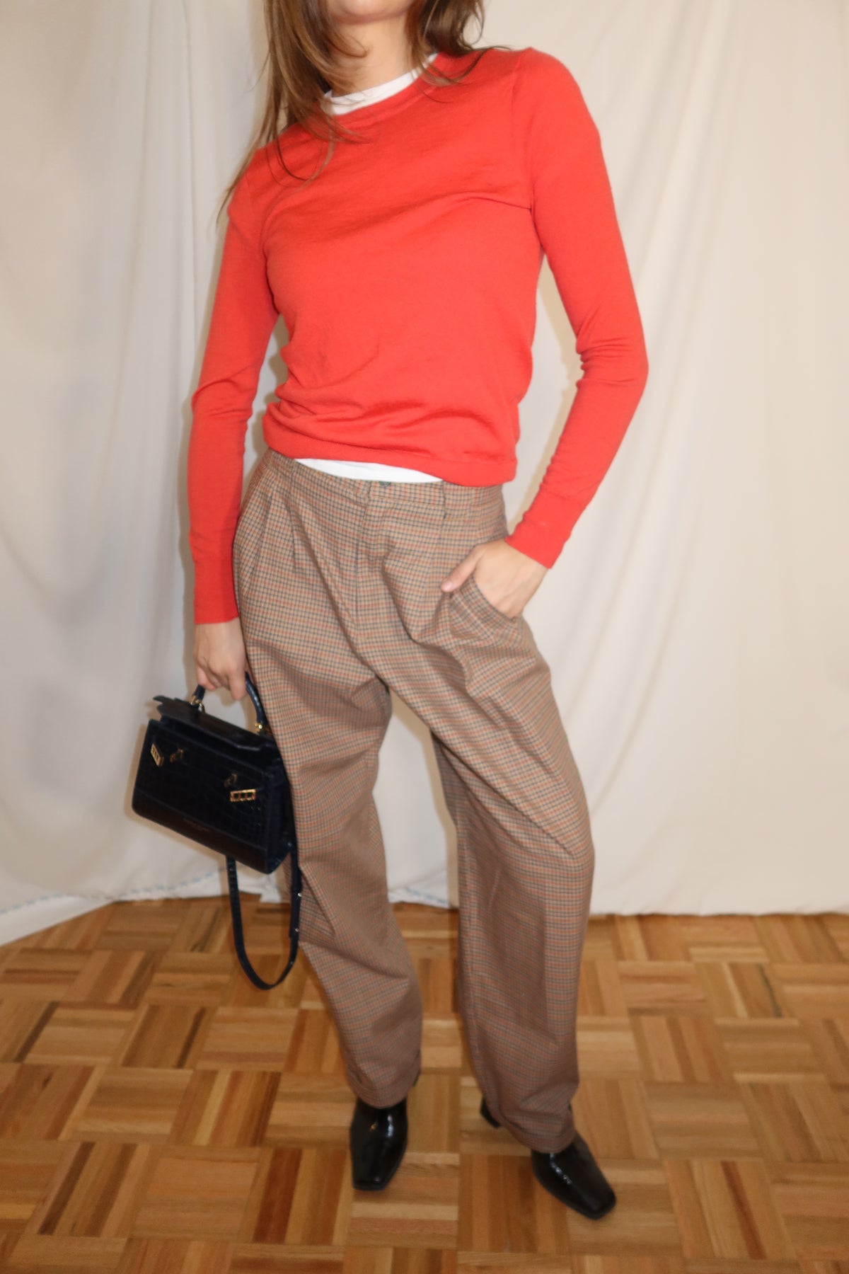 Vintage 1990's 100% Cotton Plaid Liz Claiborne Pleated Carrot Shape Trousers- Size 12/M