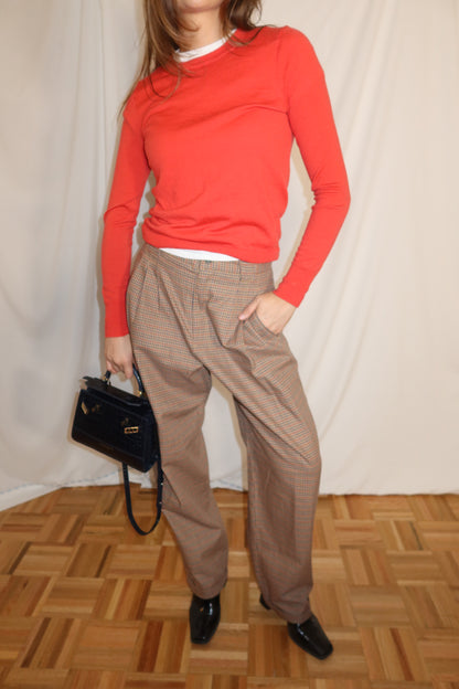 Vintage 1990's 100% Cotton Plaid Liz Claiborne Pleated Carrot Shape Trousers- Size 12/M
