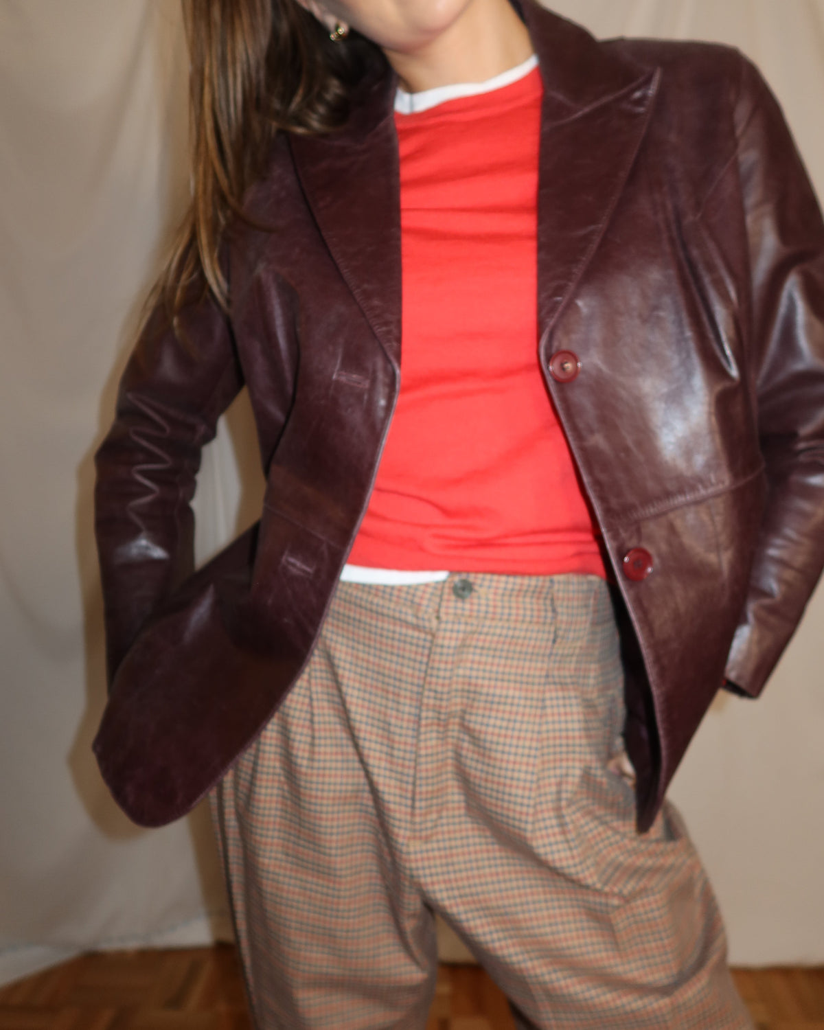 Vintage 1990's GUESS Chocolate Brown Leather Blazer- Size M/L