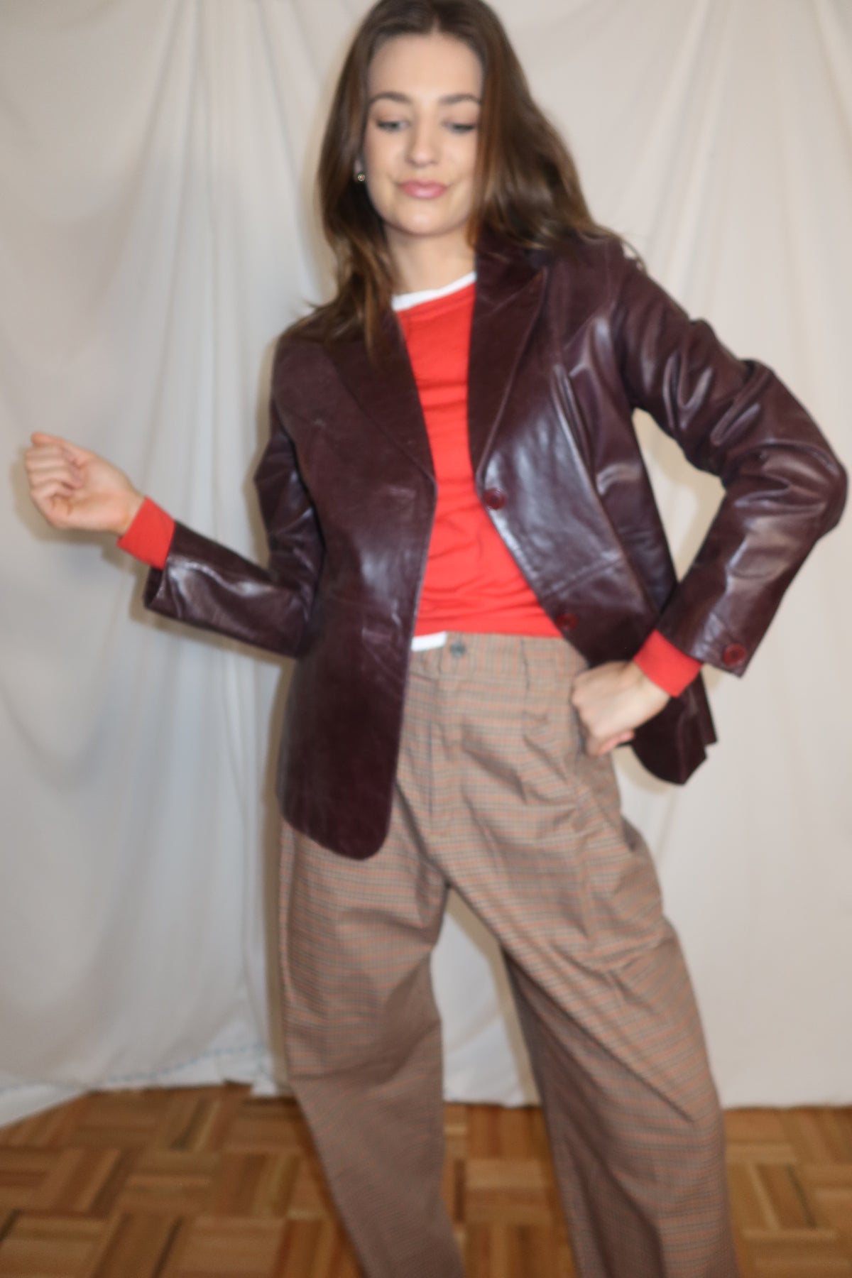 Vintage 1990's GUESS Chocolate Brown Leather Blazer- Size M/L