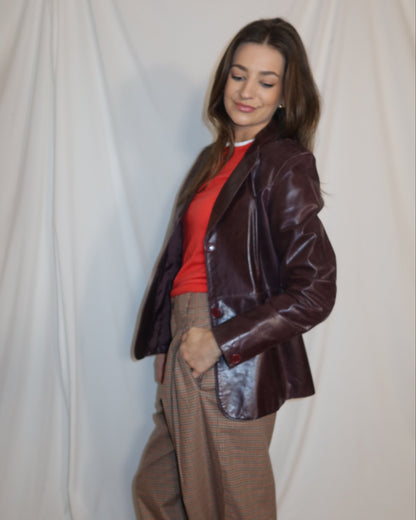 Vintage 1990's GUESS Chocolate Brown Leather Blazer- Size M/L