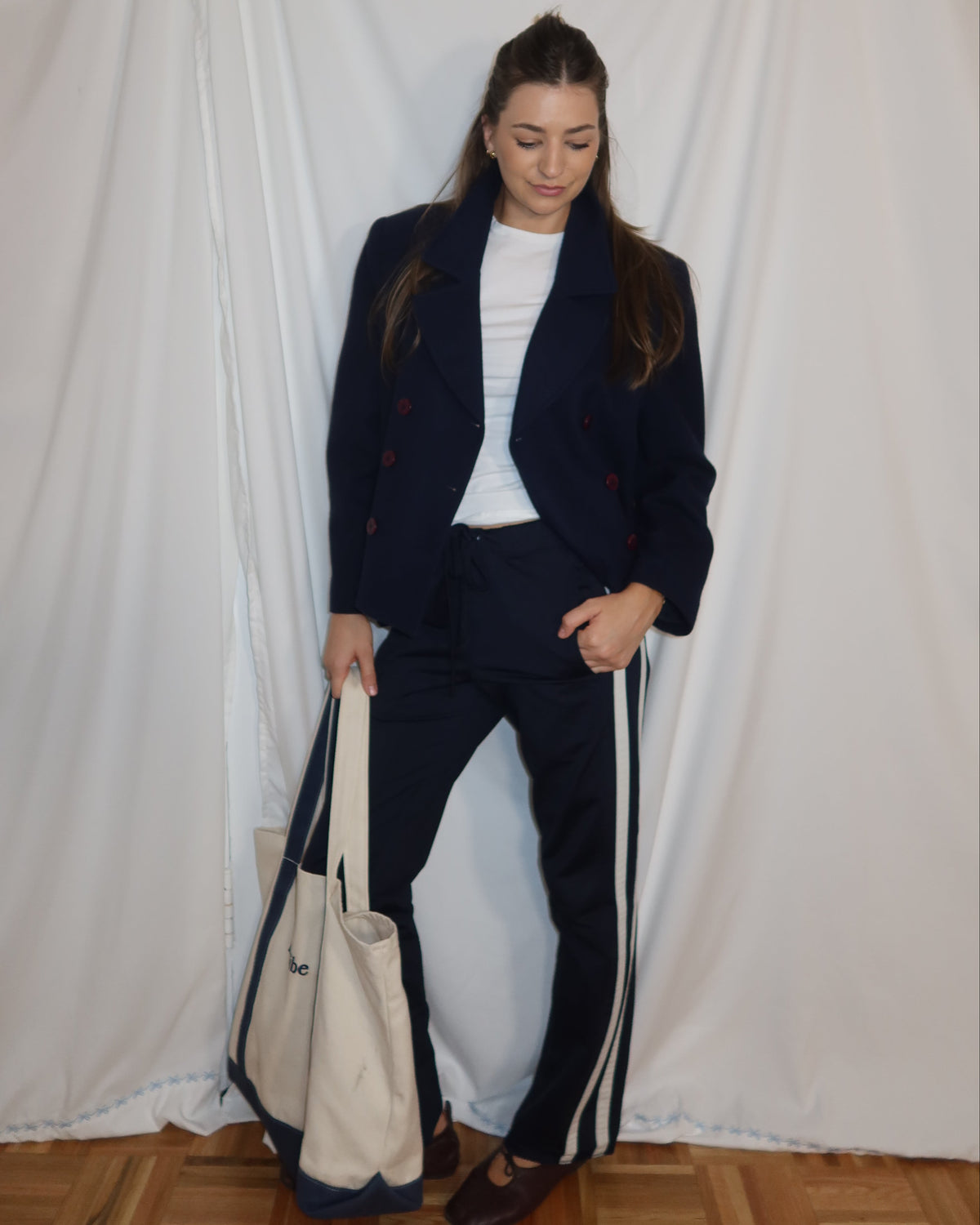 Vintage 1990’s GAP Navy Track Pant w/ Varsity Side Stripe- Size XS