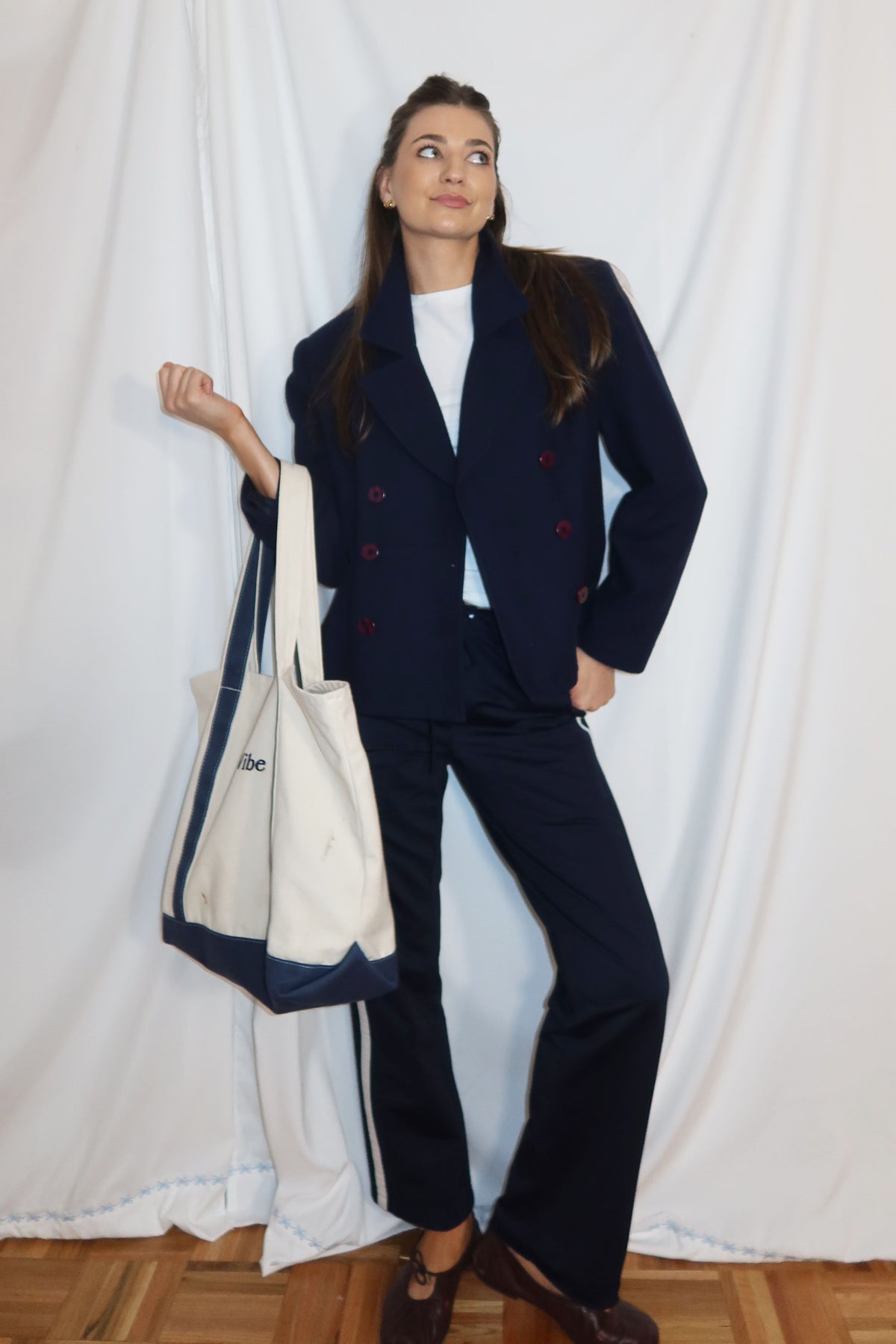 Vintage Y2K 100% Wool Peacoat Cropped Double Breasted Midnight Blue -Size 10/M