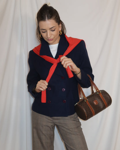 Vintage Y2K 100% Wool Peacoat Cropped Double Breasted Midnight Blue -Size 10/M