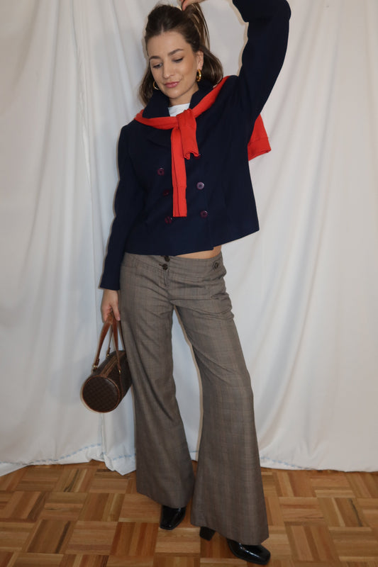 Vintage Y2K Wide Leg Plaid Low Rise Trouser Pants- Size 4/S