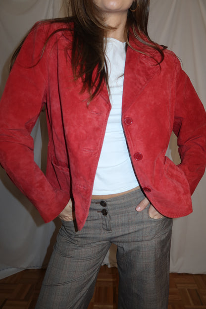 Vintage 1990's Red/Orange Suede Leather Jacket- Size L