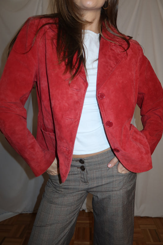 Vintage 1990's Red/Orange Suede Leather Jacket- Size L