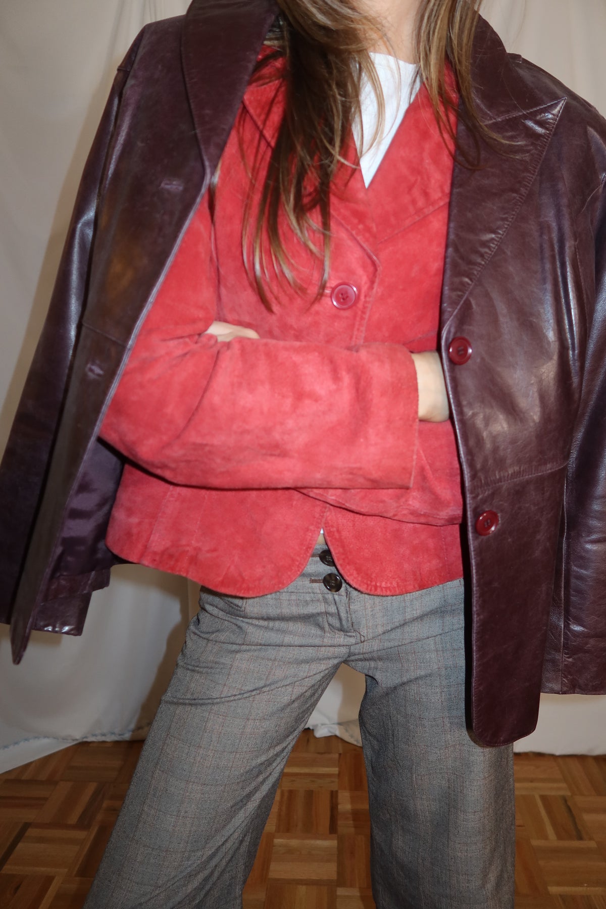 Vintage 1990's Red/Orange Suede Leather Jacket- Size L