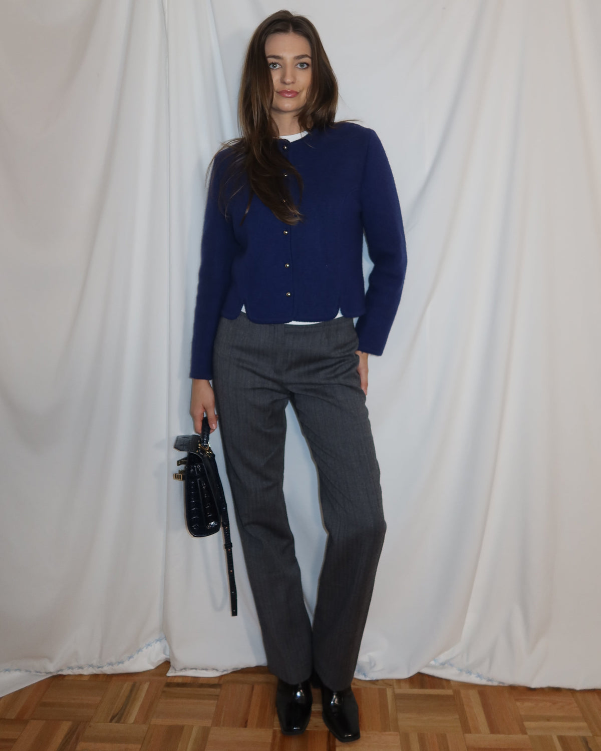 Vintage 1990’s 100% Wool Herringbone Straight Leg Trousers- Size 4
