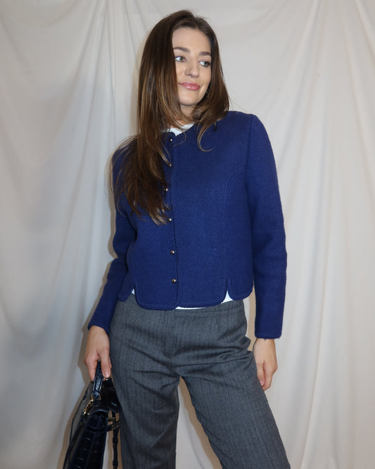 Vintage 1960’s Royal Blue 100% Boiled Wool Lady Jacket/Cardigan- Size S/M